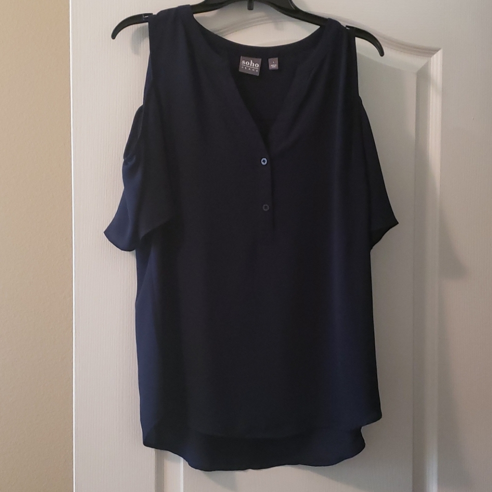 Navy Blue Cold Shoulder Top